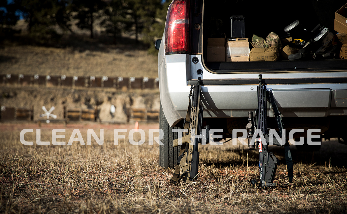 Firearms on back of truck heading towards gun range. 